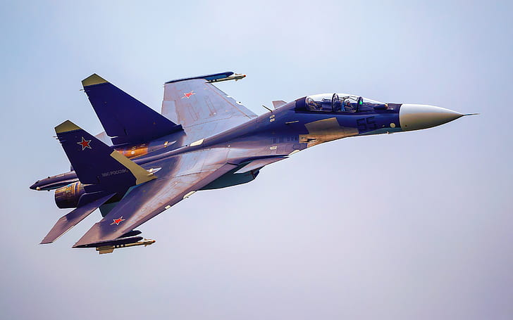 Su-30 fighter 2013, pesawat jet biru dan abu-abu, Su, Fighter, 2013, Wallpaper HD