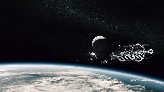 сив и черен спътник над земята, Цивилизация: Отвъд Земята, научна фантастика, HD тапет HD wallpaper