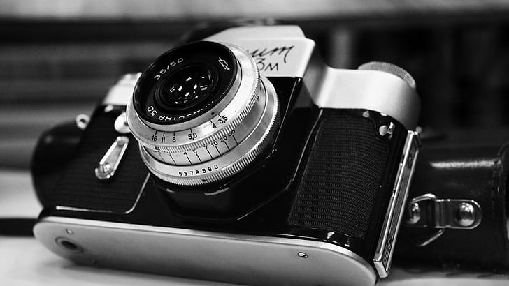 Camera, Vintage, Design, Black and white, HD wallpaper