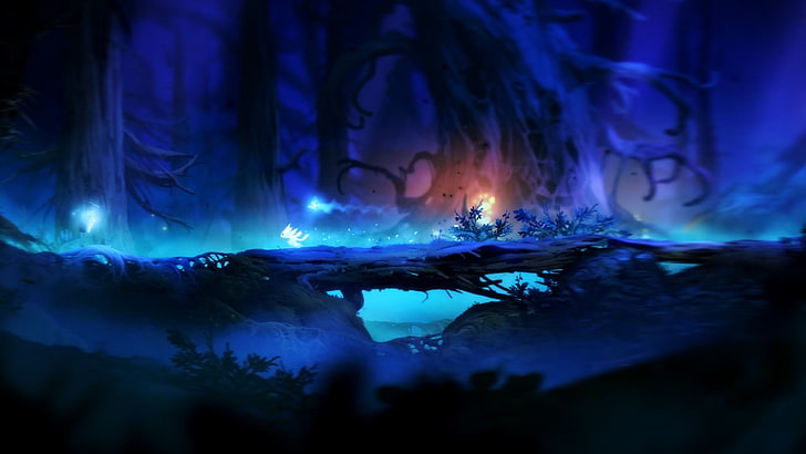 lighted trees wallpaper, fantasy art, Ori and the Blind Forest, HD wallpaper