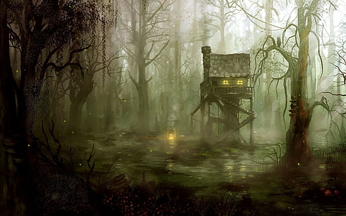 fantasy art forest witch swamp, HD wallpaper HD wallpaper