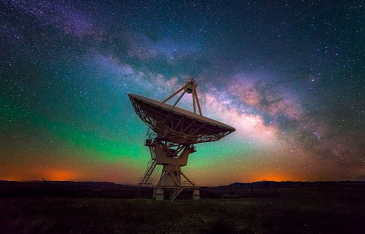 vit satellit, landskap, natur, Vintergatan, observatorium, stjärnklar natt, ljus, galax, lång exponering, New Mexico, HD tapet