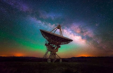 satelit putih, lanskap, alam, Bima Sakti, observatorium, malam berbintang, lampu, galaksi, paparan panjang, New Mexico, Wallpaper HD HD wallpaper