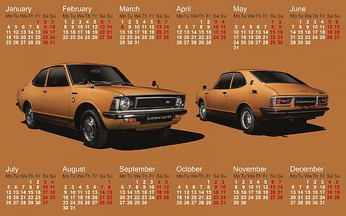calendario, 2021 (anno), mese, numeri, Toyota, auto, Toyota Corolla, coupé, sfondo marrone, Sfondo HD HD wallpaper