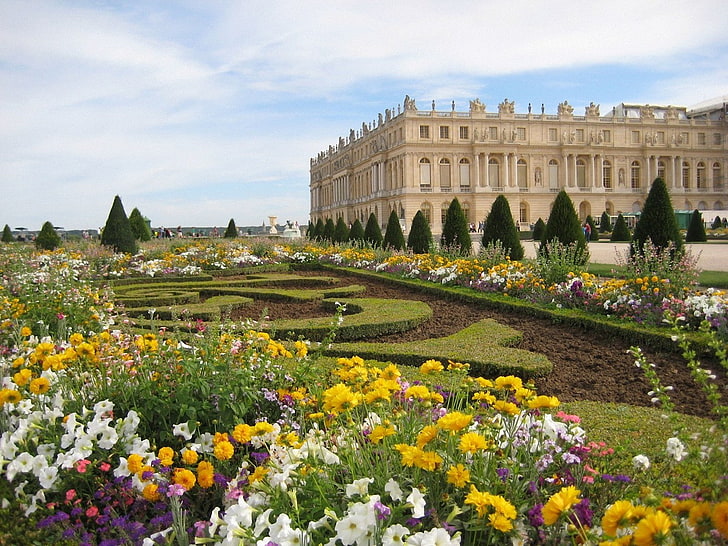 Flores, Palacio de Versalles, palacio, parque, barroco, arquitectura, Fondo de pantalla HD