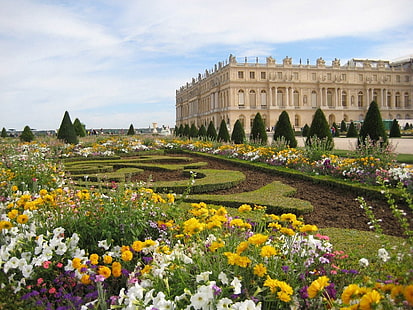 الزهور ، قصر فرساي ، القصر ، الحديقة ، الباروك ، العمارة، خلفية HD HD wallpaper
