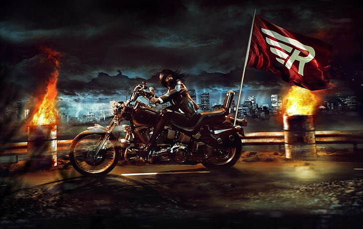 action, architecture, art, asian, bikes, brunette, chase, cities, cityscape, clouds, dark, digital, females, fire, flags, flames, girls, light, manipulation, moonlight, motion, motorbikes, motorcycles, oriental, roads, scapes, situation, sky, skyline, spooky, symbols, vehicles, women, HD wallpaper