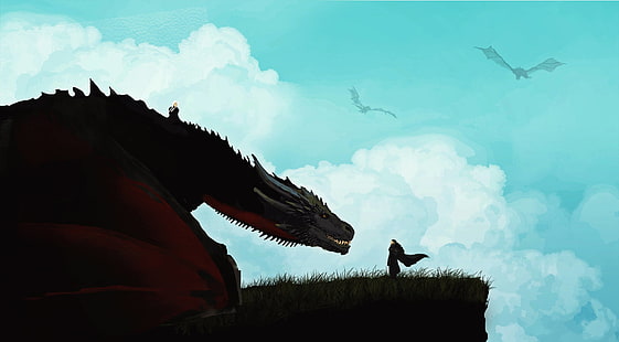 Jon Snow, Daenerys Targaryen, smok, grafika, Gra o tron, Tapety HD HD wallpaper