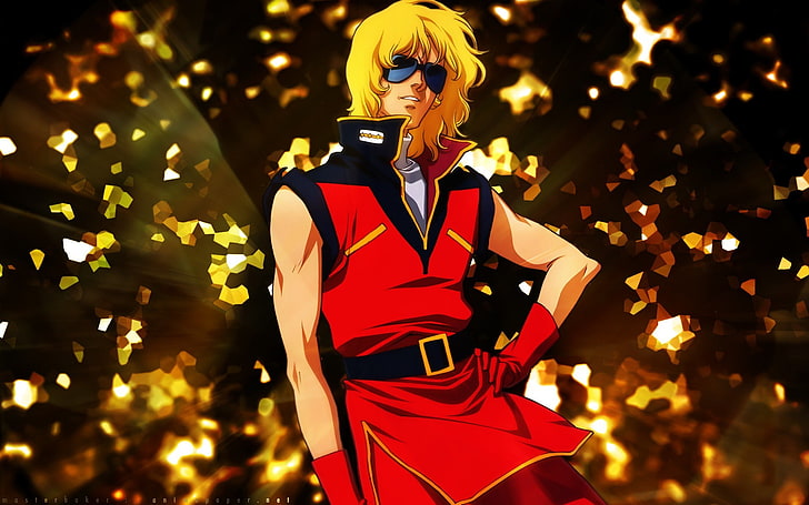 blonde-haired man in red sleeveless top illustration, Gundam, Mobile Suit, Char Aznable, Mobile Suit Zeta Gundam, Mobile Suit Gundam, HD wallpaper