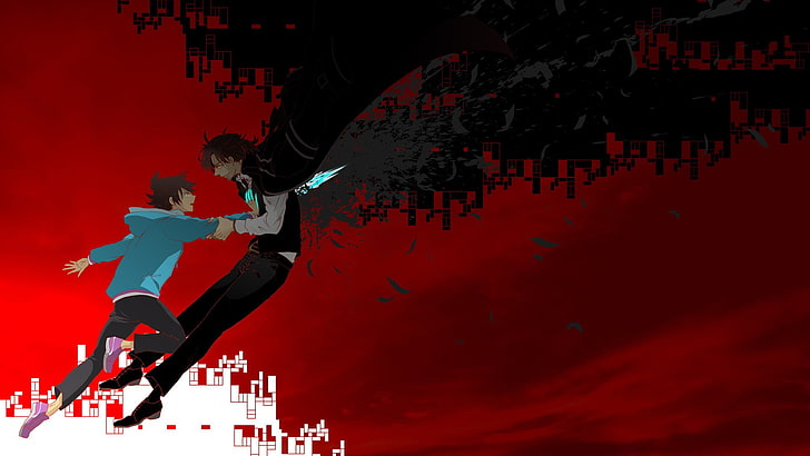 chłopiec przekłuwający miecz w klatkę piersiową człowieka, ilustracja anime, C: The Money of Soul and Possibility Control, Tapety HD