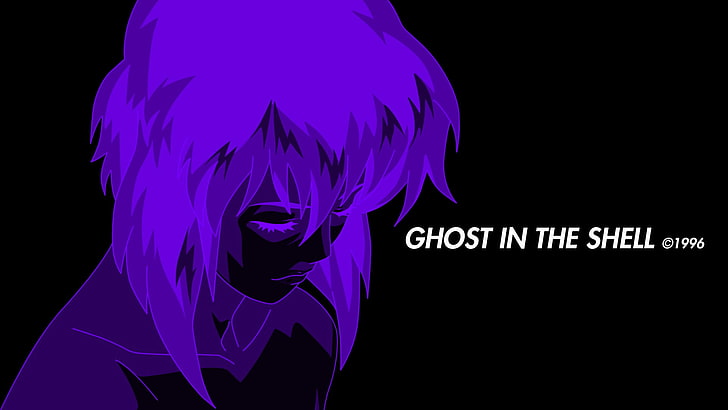 Ghost in the Shell 1996 tapeta, Ghost in the Shell, anime, fioletowa, Kusanagi Motoko, mroczna, 1996 (rok), grafika, anime dziewczyny, minimalizm, Tapety HD