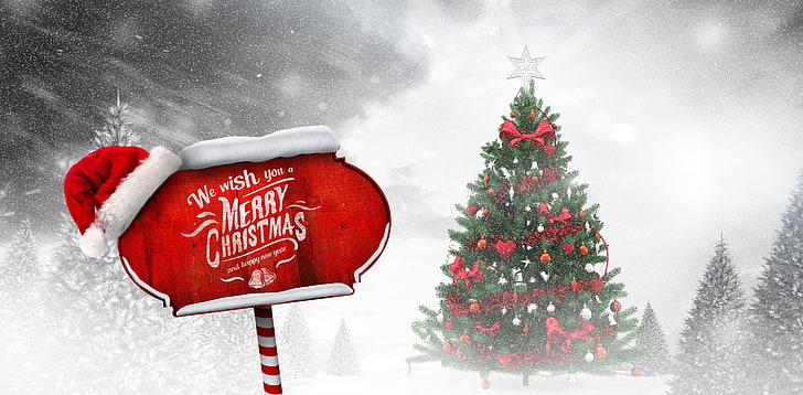зима, снег, игрушки, елка, Новый год, Рождество, украшения, с Рождеством, HD обои
