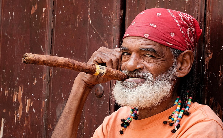 cigar, the old man, beard, Cuba, HD wallpaper