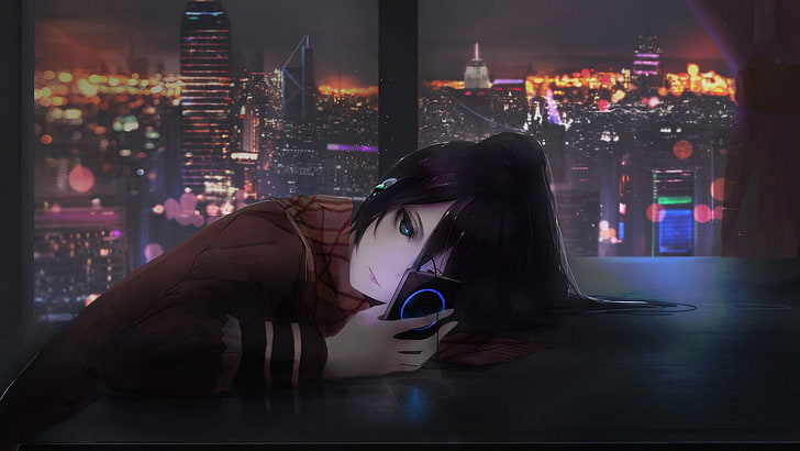 telepon, Aoi Ogata, gadis anime, Wallpaper HD