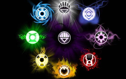  lights, love, life, symbol, will, death, fear, lanterns, hope, DC Comics, anger, compassion, greed, Sinestro Corps, DC, White Lantern Corps, Green Lantern Corps, Indigo Tribe, Orange Lantern Corps, Blue Lantern Corps, Star Sapphire Corps, Red Lantern Corps, Black Lantern Corps, HD wallpaper HD wallpaper
