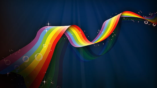 Regenbogen Wellentapete, Regenbogen, abstrakt, bunt, blau, digitale Kunst, blauer Hintergrund, HD-Hintergrundbild HD wallpaper
