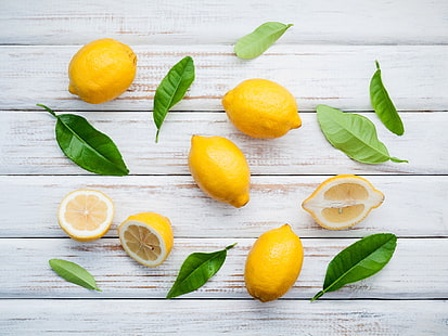 daun, lemon, segar, kayu, buah, irisan, Wallpaper HD HD wallpaper