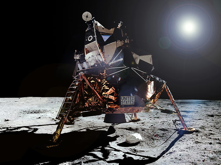 Yabancı Peyzaj Ay Starlight Lunar Açılış Lunar Lander Astronot HD, peyzaj, uzay, ay, yabancı, starlight, astronot, iniş, ay, iniş, HD masaüstü duvar kağıdı