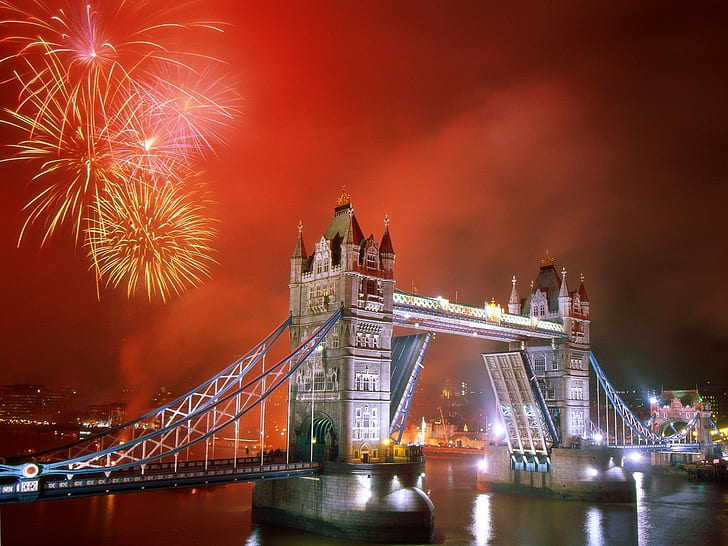 London, Bridge, Fireworks, Holiday, HD wallpaper