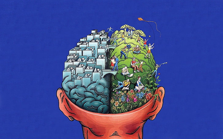 otak dan orang seni simbolik, kehidupan, otak, Wallpaper HD