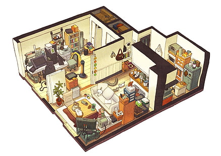 ilustrasi kamar rumah warna-warni, rumah, kartun, isometrik, Wallpaper HD HD wallpaper