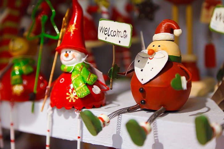 ๑♥๑ Welcome Santa ๑♥๑, welcome, holidays, decor, christmas, nature, green, merry and bright, love, santa, ornaments, HD wallpaper