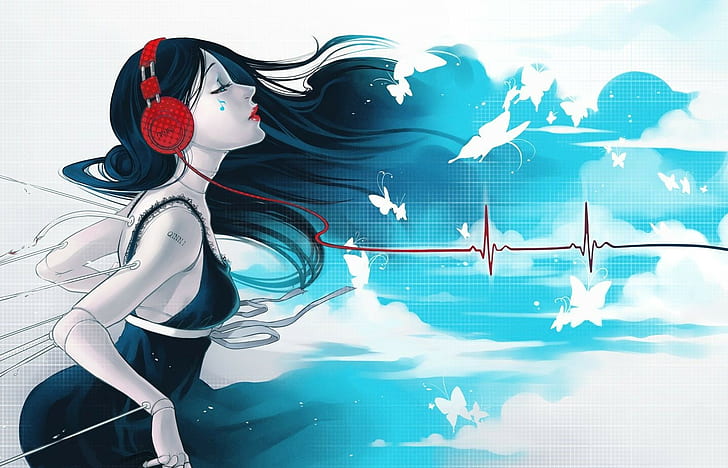 anime, headphones, anime girls, HD wallpaper