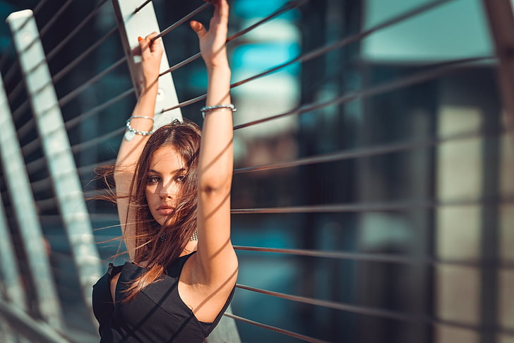 women, model, arms up, Greta Beraldo, windy, armpits, HD wallpaper