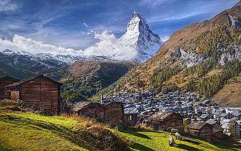 Góry Matterhorn Alpy między Szwajcarią a Włochami Europa Matterhorn od wioski Zermatt Ultra HD tapety na pulpit 3840 × 2400, Tapety HD HD wallpaper