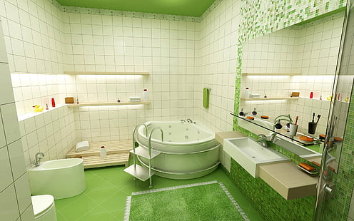 حوض استحمام أبيض ، حمام ، بلاط ، أسلوب ، سباكة ، داخلي، خلفية HD HD wallpaper