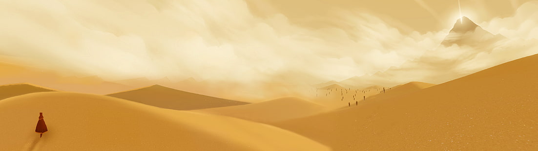 fond d'écran du désert, affichage multiple, Journey (jeu), jeux vidéo, deux écrans, sable, jaune, dune, Fond d'écran HD HD wallpaper
