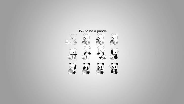 How to be a panda, how to be a panda illustration, funny, 1920x1080, bear, panda, HD wallpaper