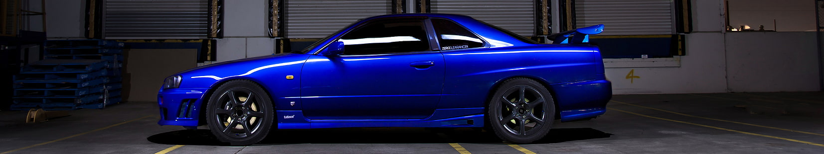 синий купе, суперкар, тройной экран, Skyline R34, Nissan Skyline GT-R, синие автомобили, HD обои HD wallpaper