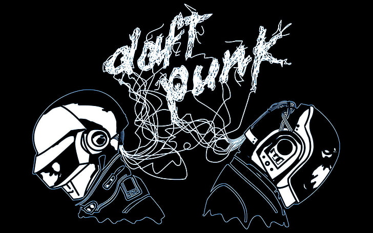 Dos hombres vestidos con casco sketch, Daft Punk, música, arte digital, Fondo de pantalla HD