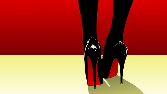 red, yellow, black, vector, feet, shoes, simple, high heels, Louboutin, HD wallpaper HD wallpaper