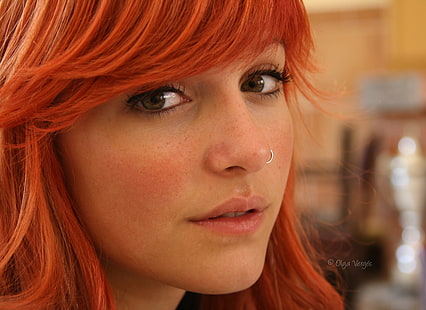 Ольга Верджес, женщины, пирсинг носа, рыжая, лицо, модель, кольца в носу, портрет, HD обои HD wallpaper