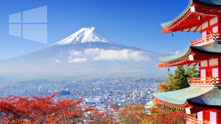 windows logo, landscape, Japan, Mt Fuji, HD wallpaper