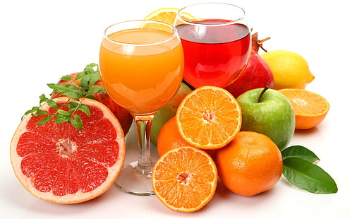 zumos de fruta variados, zumo, limón, cítricos, fruta, pomelo, naranjas, Fondo de pantalla HD HD wallpaper