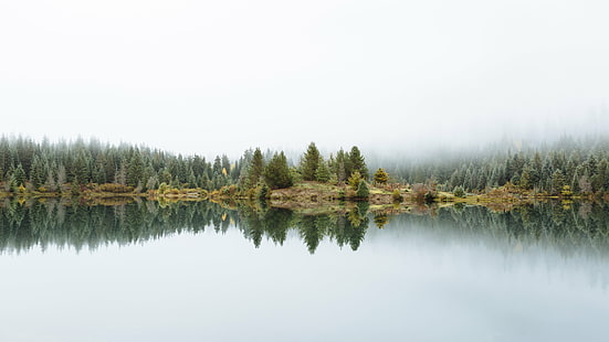 landscape photo of foggy lake with trees, Leaders Of The  World, World  landscape, photo, lake, trees, Gold Creek, Pond, nature, reflection, water, fog, landscape, Pacific Northwest, Canon EOS 5D Mark III, III  john, westrock, Canon EF, 70mm, f/2, USM, washington, forest, tree, outdoors, scenics, mountain, sky, HD wallpaper HD wallpaper