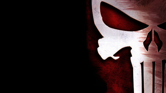 skalle, The Punisher, svart bakgrund, logotyp, Marvel Comics, HD tapet HD wallpaper