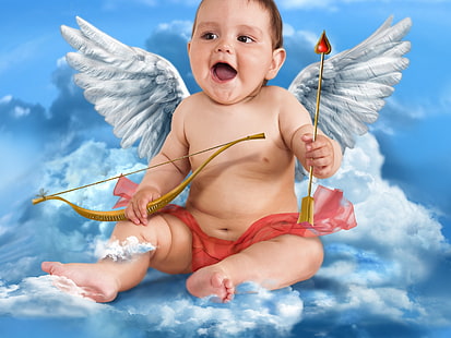 Bebek aşk tanrısı, melek yüzlü illüstrasyon, Bebek, aşk tanrısı, HD masaüstü duvar kağıdı HD wallpaper