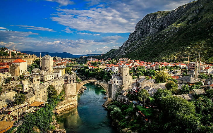 Mostar Bosnia And Herzegovina Bridge of the Neretva River landscape Wallpaper Hd 2560×1600, HD wallpaper