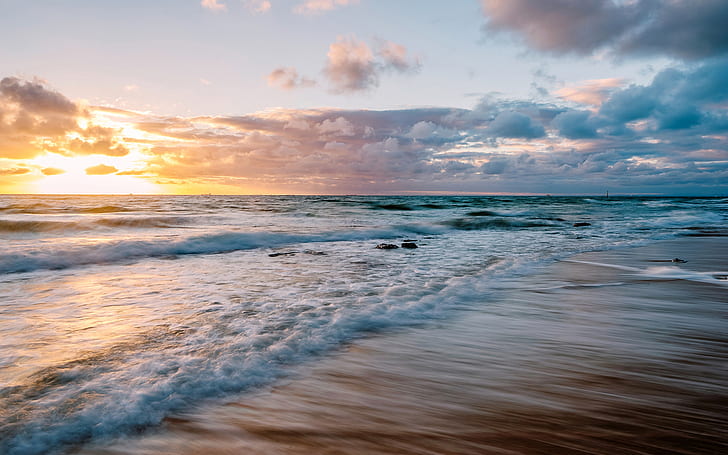 Beach Ocean Clouds Sunset HD ، الطبيعة ، المحيط ، الغيوم ، الغروب ، الشاطئ، خلفية HD
