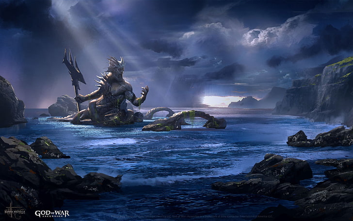 Karakter Dewa Perang, lukisan, mitologi, Poseidon, Dewa Perang, Dewa Perang: kenaikan, Wallpaper HD