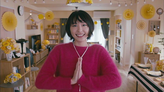 camisa de mangas compridas vermelha feminina, gakki, Aragaki Yui, HD papel de parede HD wallpaper