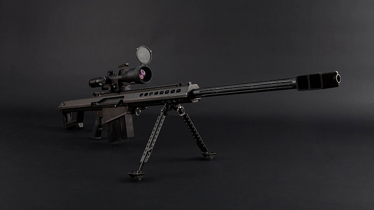 черный Barrett 50 .cal sniper, США, Barrett, самозарядная, крупнокалиберная снайперская винтовка, M107, Light пятьдесят, Barrett Firearms Company, HD обои