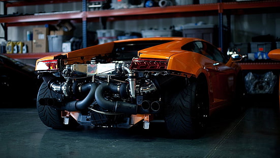orange Lamborghini Murceilago, Lamborghini Gallardo, verkstäder, twin-turbo, modifierad, HD tapet HD wallpaper