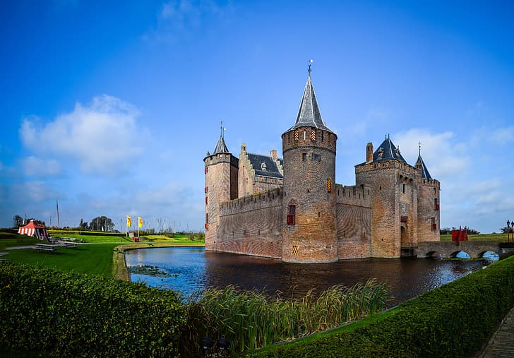 замок, Нидерланды, Голландия, Muiden Castle, HD обои