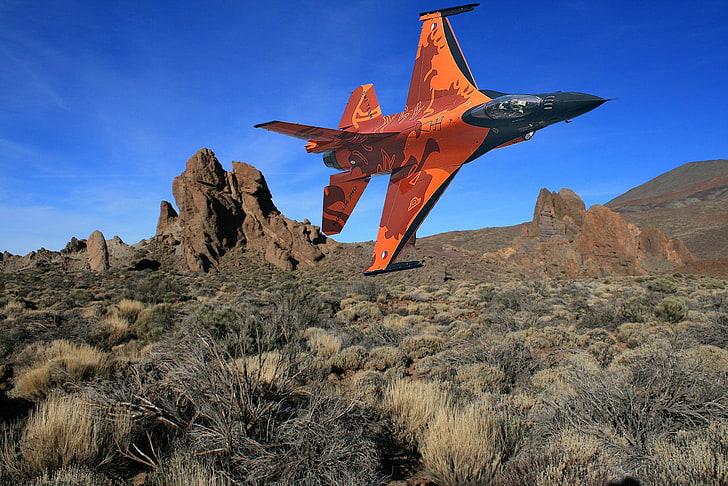 flight, landscape, the plane, collage, fighter, turn, F-16, Fighting Falcon, HD wallpaper