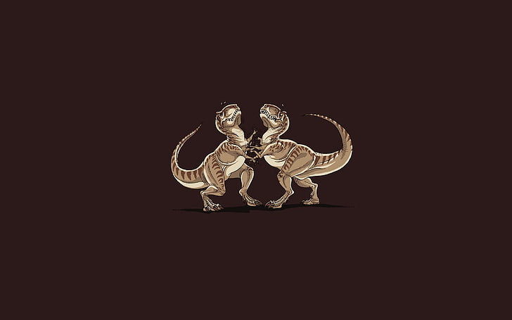 T-Rex Cat Fight, два кафяви тапета на динозавър, Забавни,, борба, HD тапет